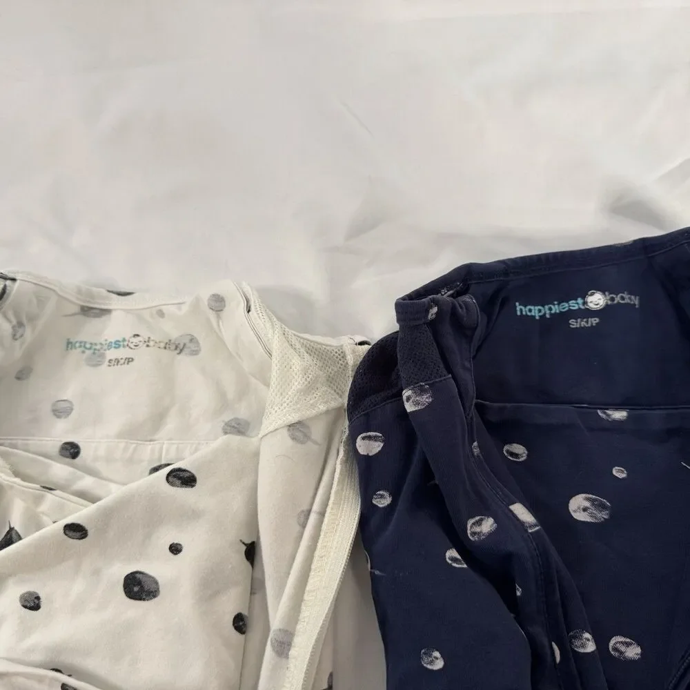 Happiest Baby Small Swaddle Sleep Sack 2 Pair Size S 0-2 M Blue White Planets
